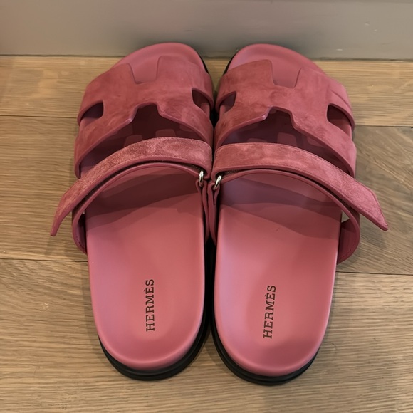 RARE Hermes Suede Chypre Sandals Rose Aphrodite Pink Size 40 - Picture 9 of 11